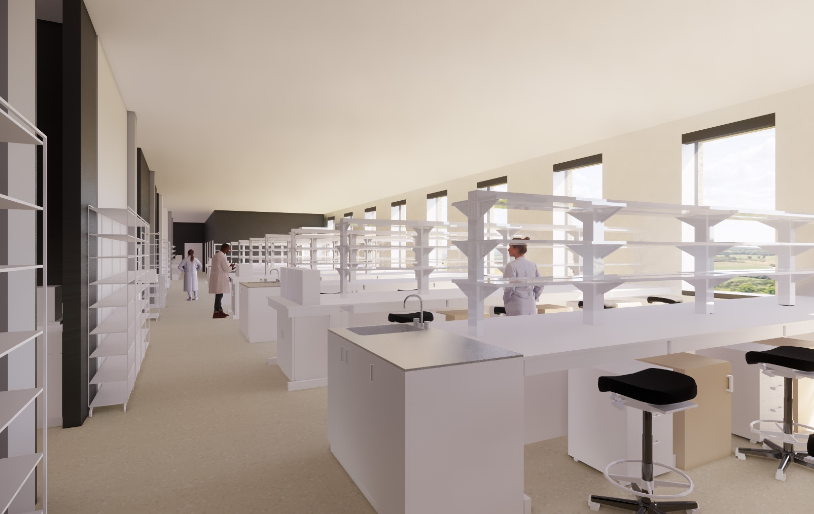 Architect's rendering of a typical open laboratory inside the Life and Mind Building.