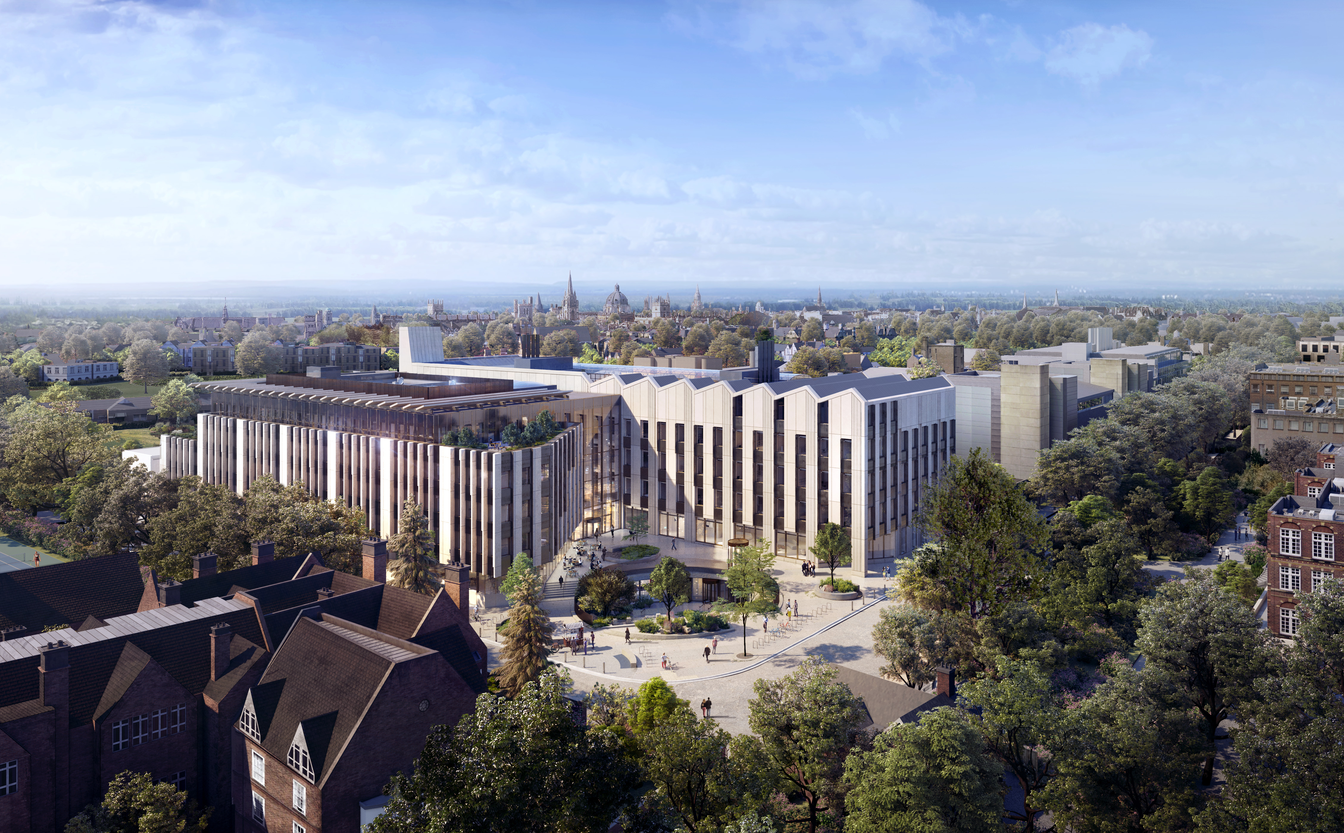 Aerial view of the Life and Mind Building and Oxford skyline.