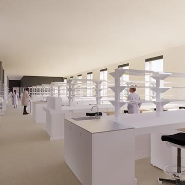 Architect's rendering of a typical open laboratory inside the Life and Mind Building.